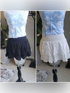 Two Women's Tiered Ruffle Mini Skirt - Black and White